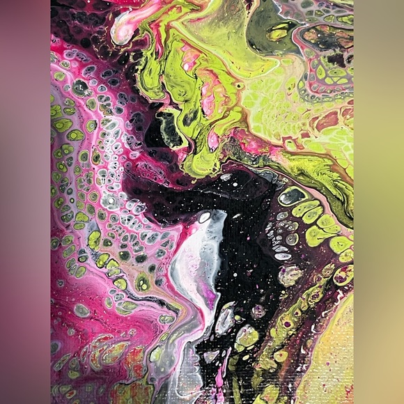 Vibrant Swirl Canvas Art in Pink, Green, and Black - Picture 3 of 7